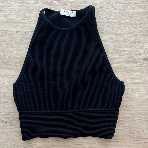 Aritzia Babaton sculpt knit halter crop in black, sz SMALL - Picture 2 of 7
